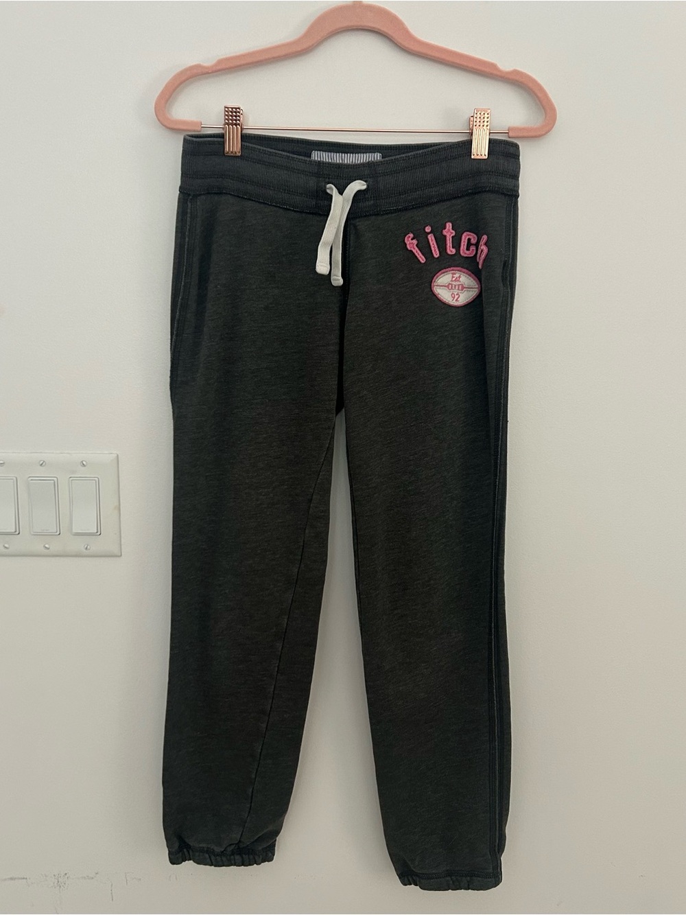 Abercrombie & Fitch Gray Joggers with Pink Logo Girls L